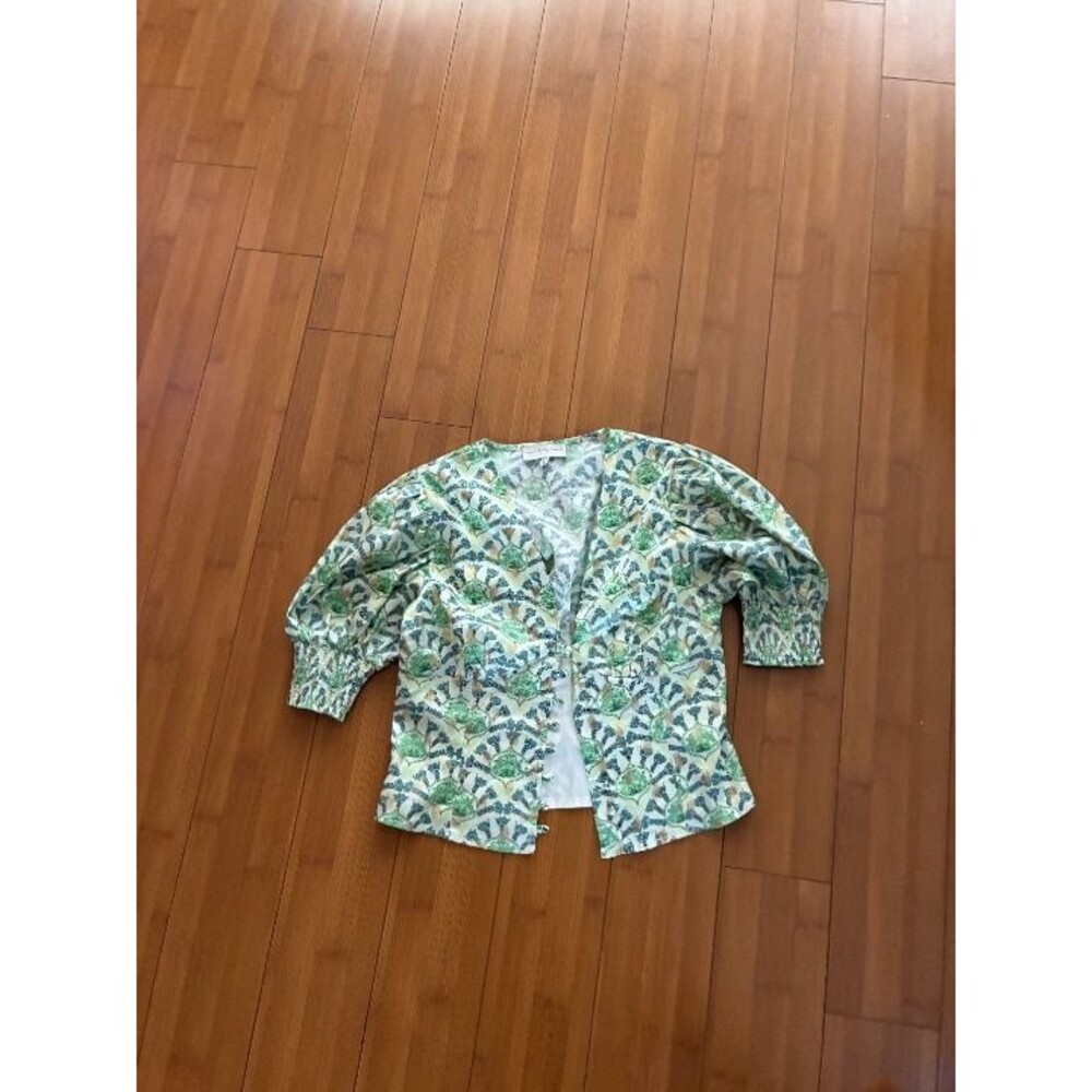Never Fully Dressed Green Pattern Blouse Women's 4 - image 1